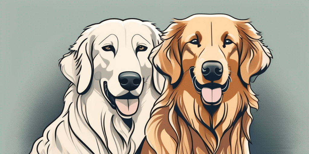 A flat-coated retriever and a golden retriever side by side