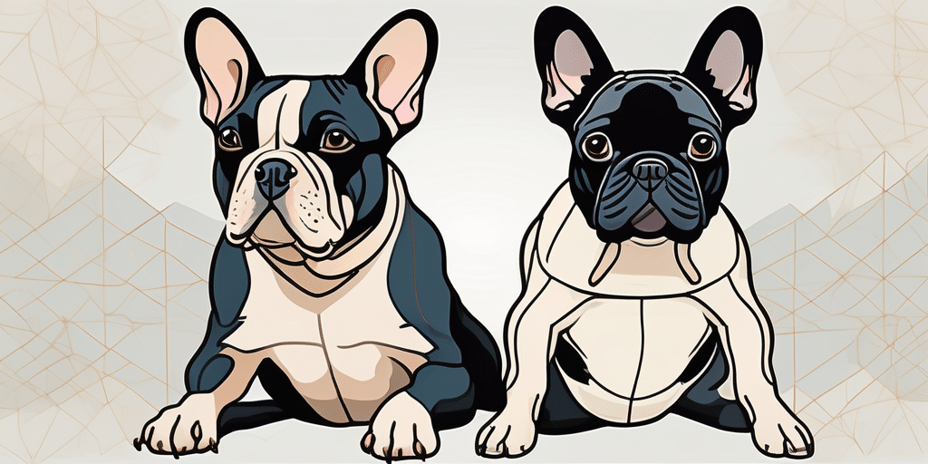 A frenchton and a french bulldog side by side in a neutral setting