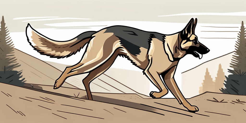 A german shepherd and a coyote in a dynamic stance