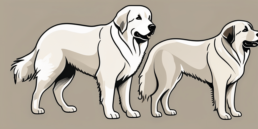 A great pyrenees and an anatolian shepherd in a neutral setting