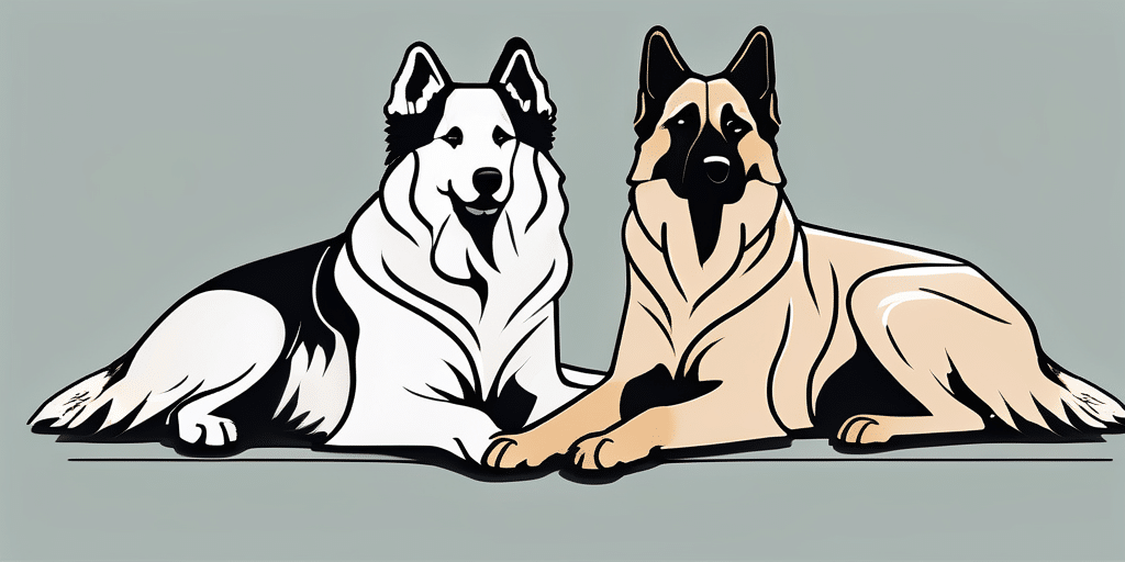 A great pyrenees and a german shepherd in a neutral setting