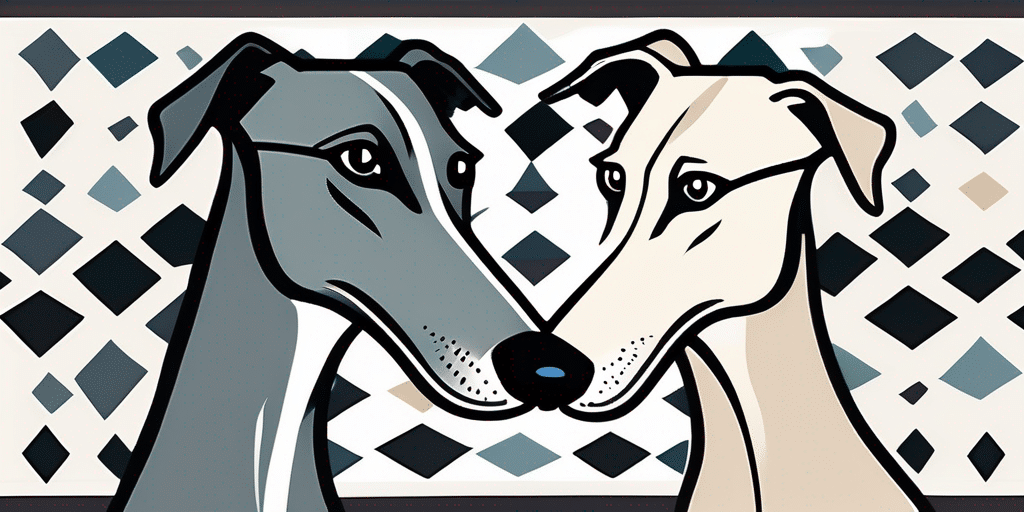 A greyhound and a whippet side by side