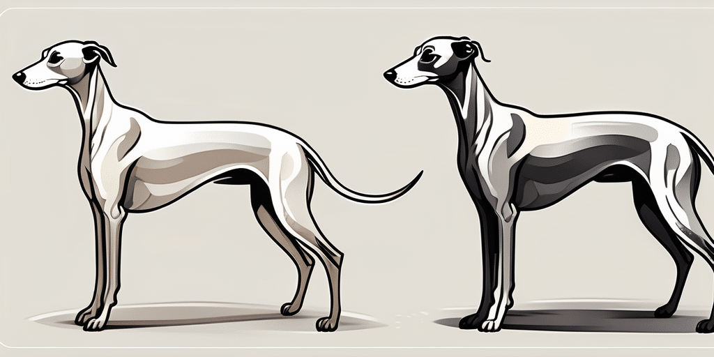 An italian greyhound and a regular greyhound side by side