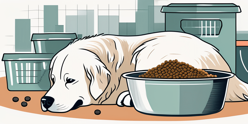 A great pyrenees dog happily eating from a bowl filled with nutritious dog food