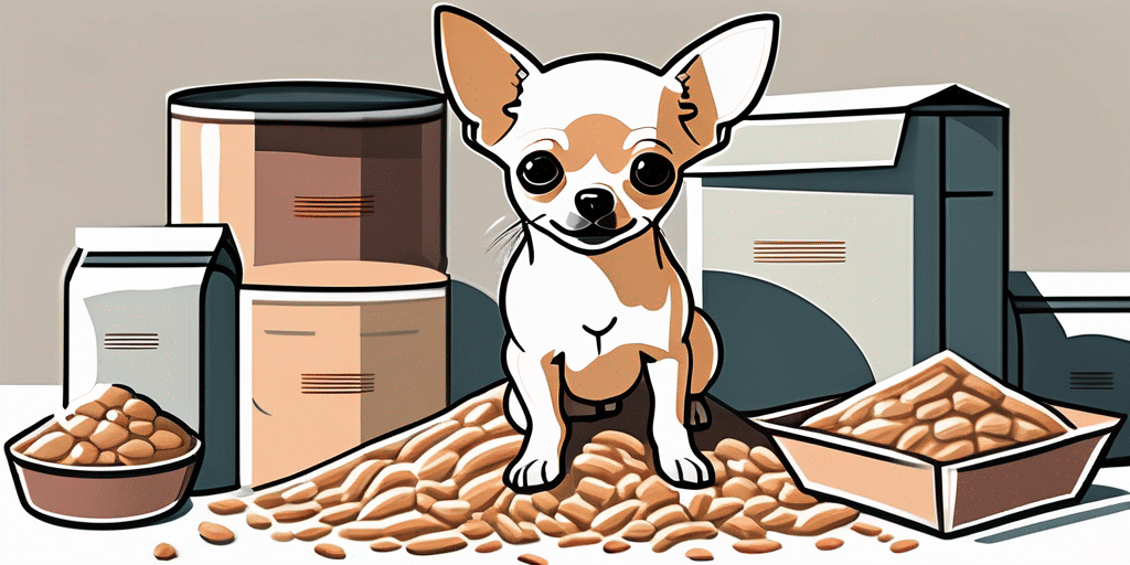 A chihuahua puppy happily munching on dry food