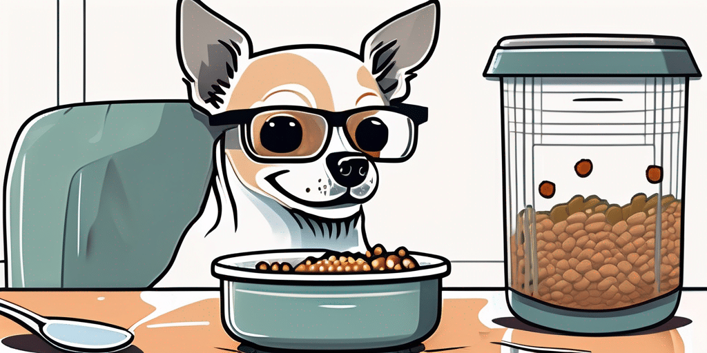 A senior chihuahua happily eating from a bowl filled with soft wet food