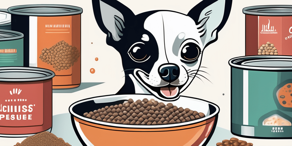 A chihuahua happily eating from a bowl filled with wet food